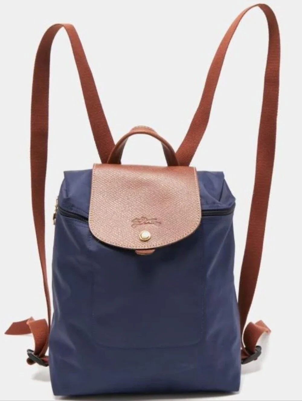 Longchamp Brown & Navy Nylon Backpack with Leather Flap - Picture 4 of 8
